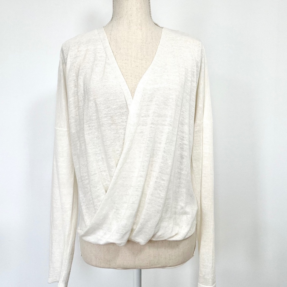 Margaret O’Leary Sheer Cream Linen Wrap Front Top